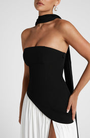 Strapless evening dress for women with a high side slit