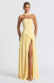 Strapless evening dress for women with a high side slit