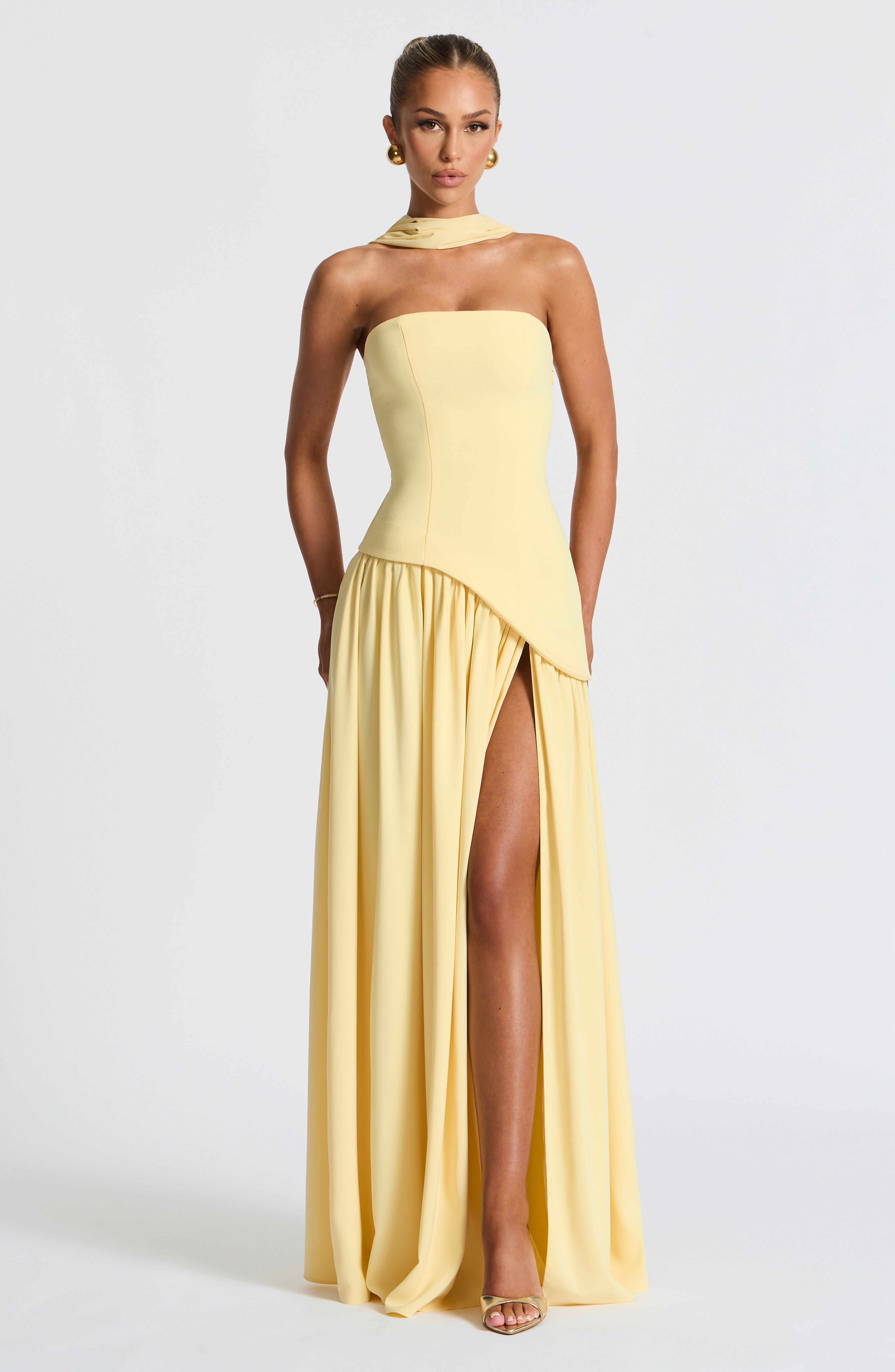 Strapless evening dress for women with a high side slit