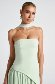 Strapless evening dress for women with a high side slit