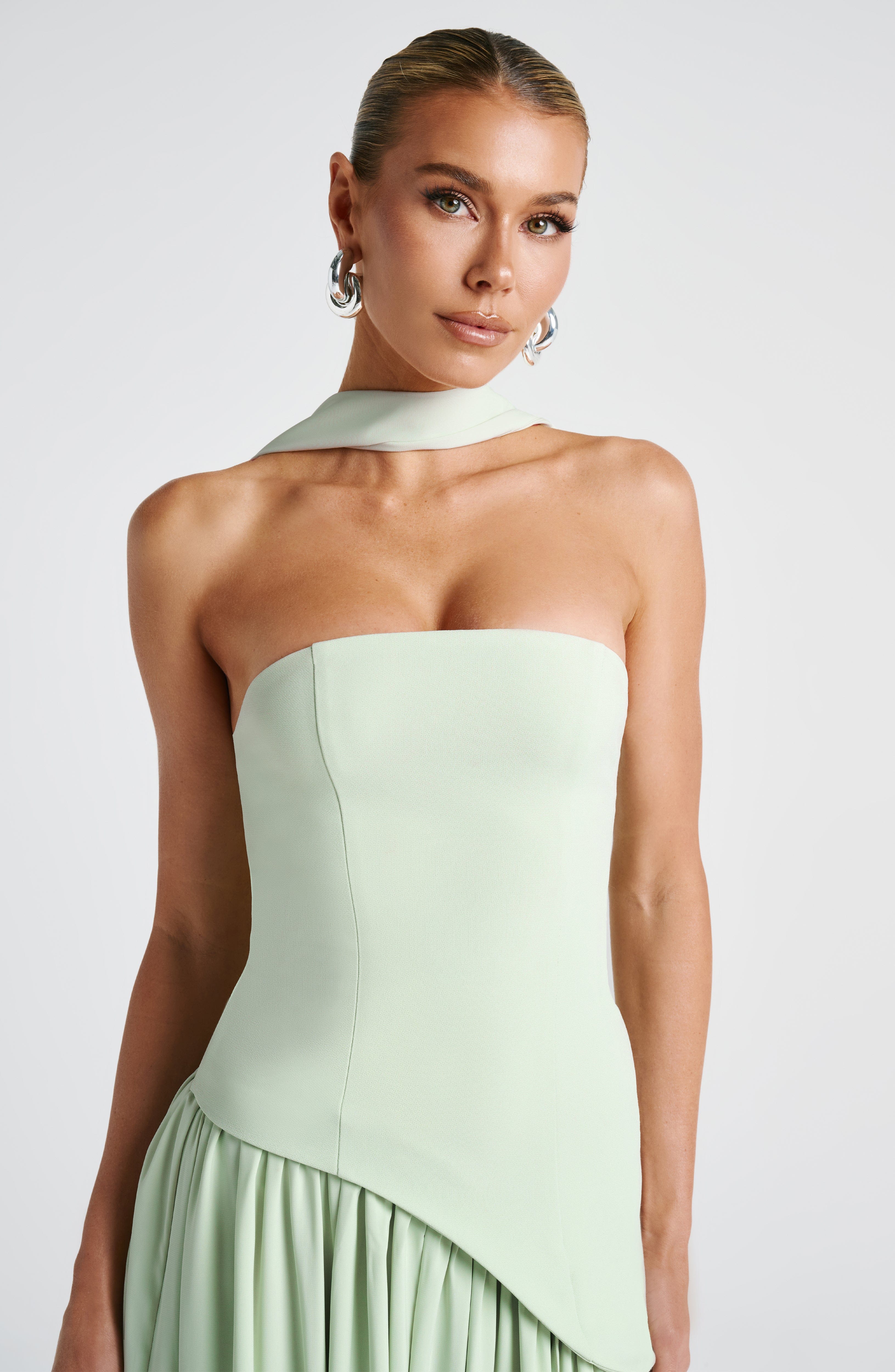Strapless evening dress for women with a high side slit