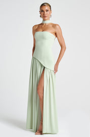 Strapless evening dress for women with a high side slit