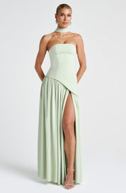 Strapless evening dress for women with a high side slit