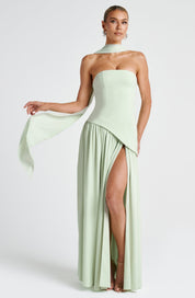 Strapless evening dress for women with a high side slit