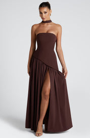 Strapless evening dress for women with a high side slit