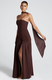 Strapless evening dress for women with a high side slit