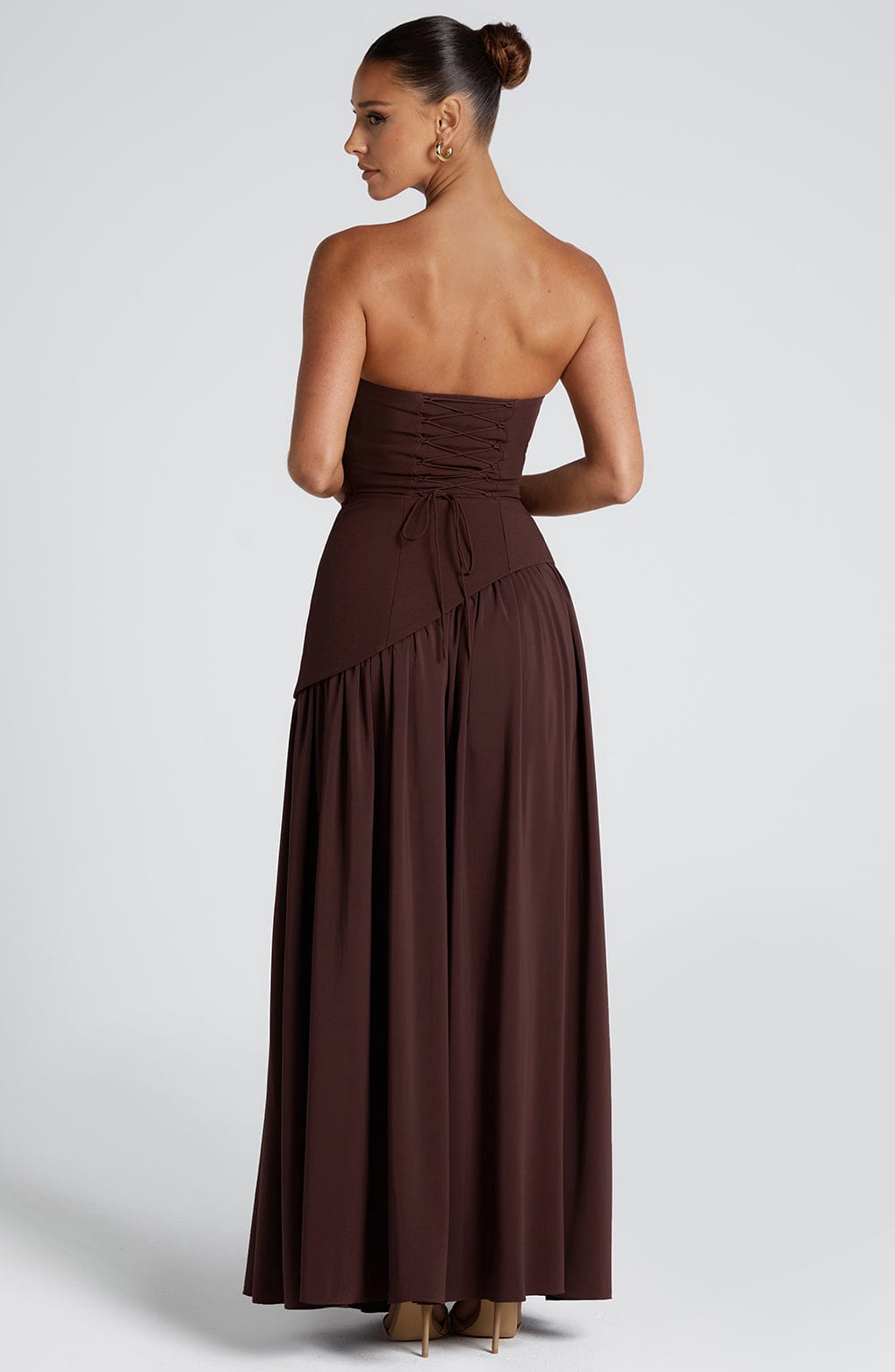 Strapless evening dress for women with a high side slit
