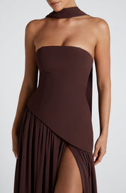 Strapless evening dress for women with a high side slit