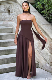 Strapless evening dress for women with a high side slit