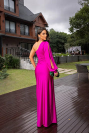 Satin maxi dress for women with one strap and high side slit